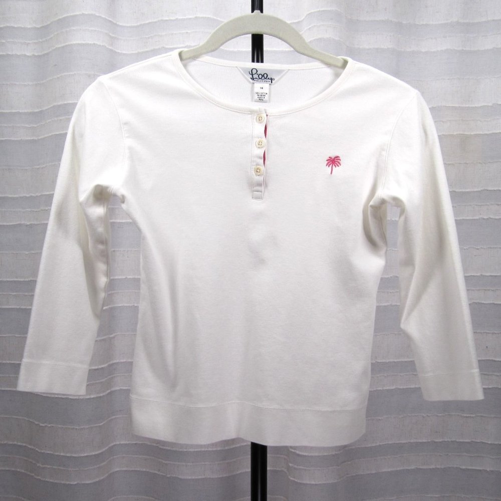 Girls' Lilly Pulitzer White 3/4 Sleeve Henley - 14